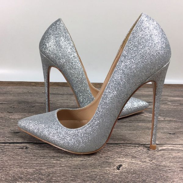 

2019 women fashion lady wedding silver glitter sequined poined toes high heeled heels shoes stiletto shoes pump 12cm 10cm, Black