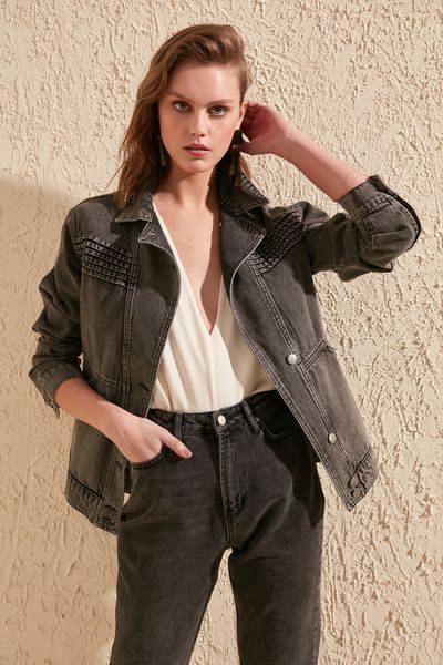 

trendyol stitch detail denim jacket twoss20ce0084, Black;brown