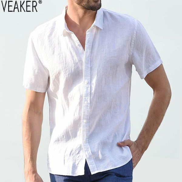 

2019 new men casual cotton linen shirt male white short mouths men summer effects color shirt  -3xl, White;black