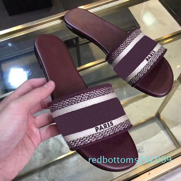 

luxury designer leather blue red stripes sandals denim ladies summer flat slipper outdoor beach woman flip flops rainbow letters slipper r09, Black