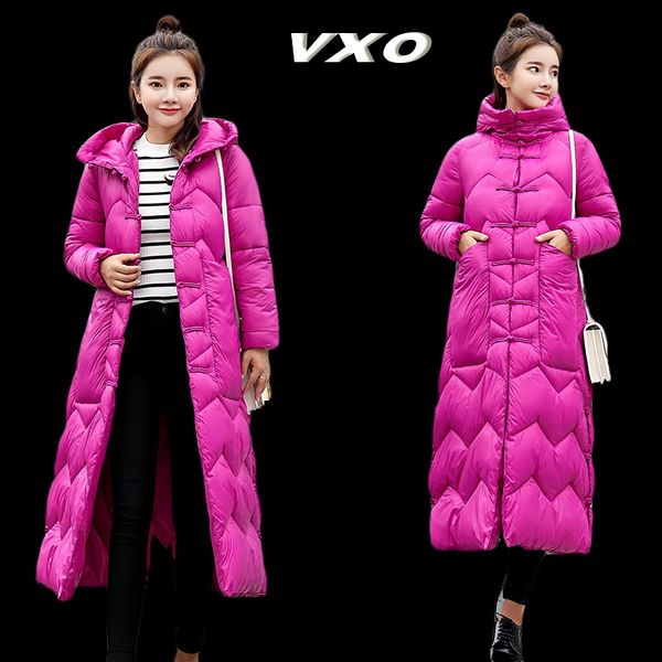 

chinese style winter women jacket stand collar warm thicken female coat x-long over the knee parka womens outwear, Black