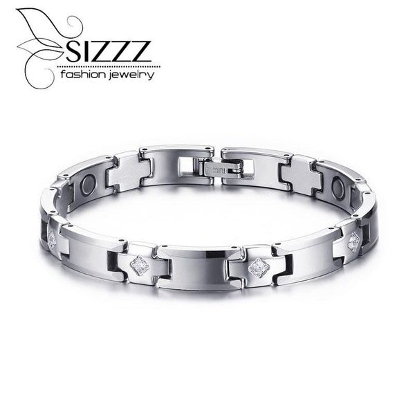 

sizzz fashion jewelry 8mm wide tungsten steel + rhinestone trend men's bracelet&bangles, Black