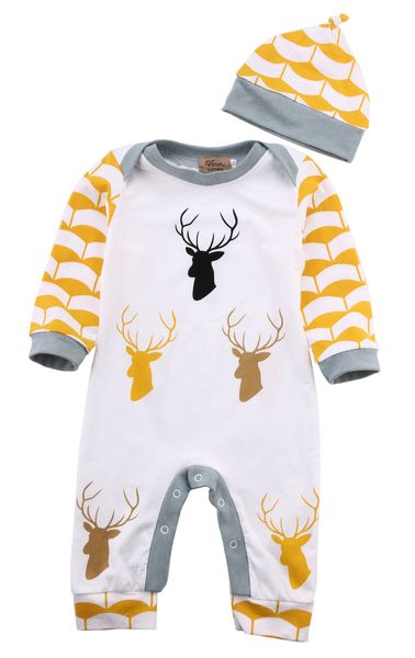 

Autumn Winter Newborn Baby Boys Girls Cartoon Deer Partten Long Sleeve Romper Jumpsuit Hat Casual Outfits Clothes Set 0-24M