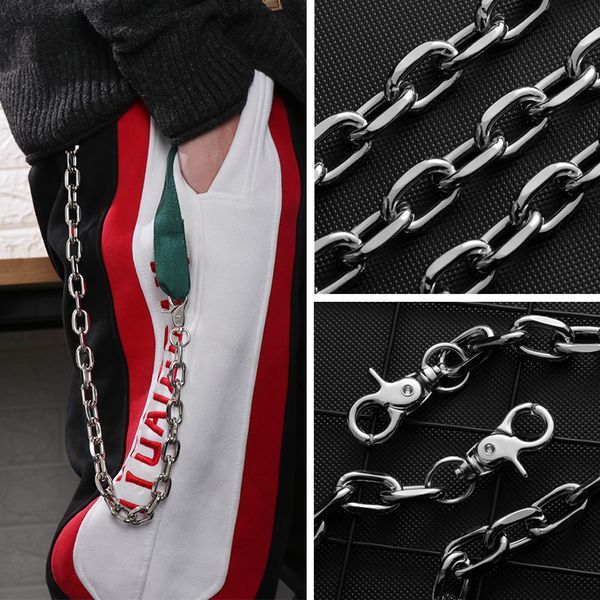 

1pc fashion punk hip-hop trendy leather belts waist chain male pants chain men women jeans silver metal clothing accessories