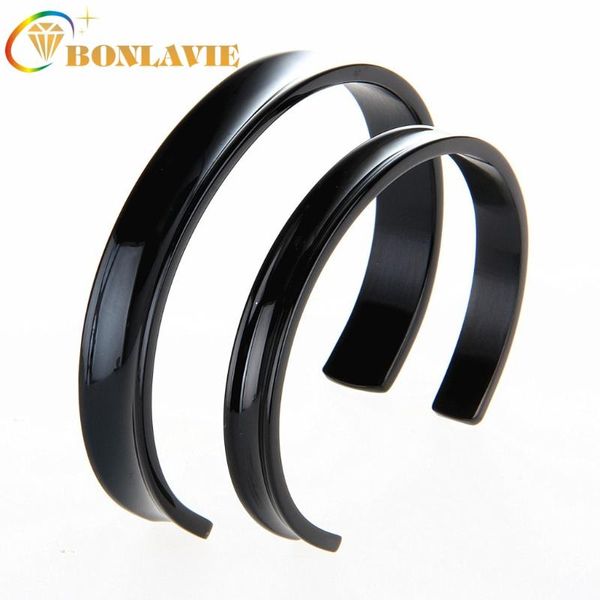 

bonlavie trend couple matching black titanium steel bracelet c- shaped opening groove bright stainless steel bracelet, Golden;silver
