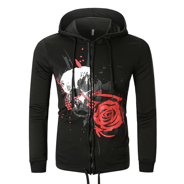 

hoodie men's 2019 autumn fashion stitching rose print zip button pullover long sleeve hoodie soletom masculino, Black