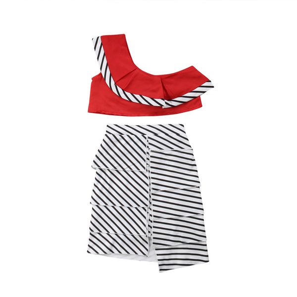 

Toddler Kid Baby Girl Off Shoulder Top Stripe Dress Outfits Set Clothes