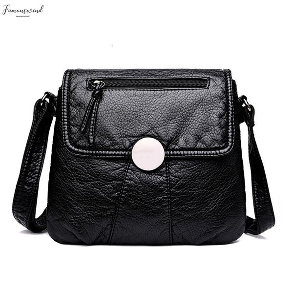 

black small women messenger bag soft washed pu leather crossbody bag plain female handbag purses