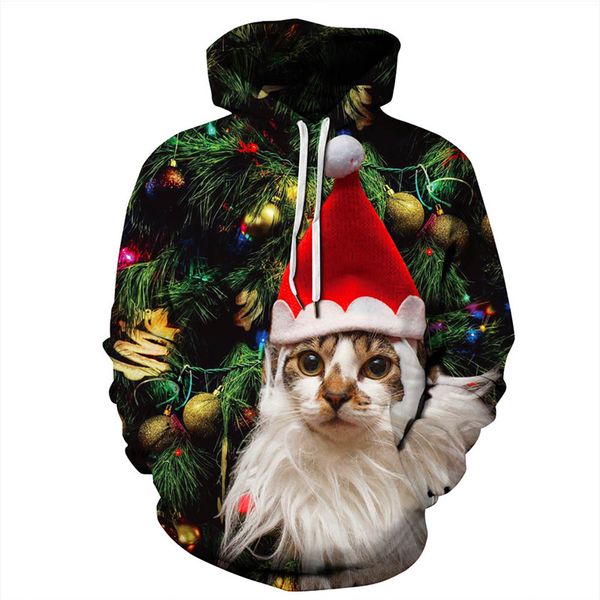 

cross border early autumn selling cat 3d digital printing long sleeve pullover sports jackets couple clothes large size swea, Black