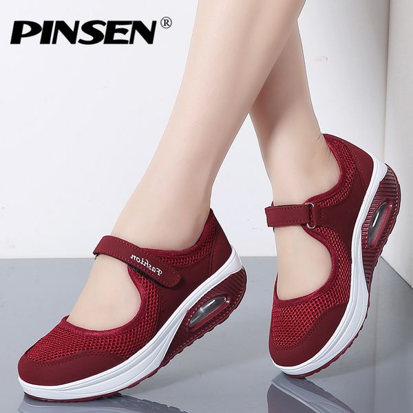 

pinsen 2020 summer fashion women flat platform shoes woman breathable mesh casual shoes moccasin zapatos mujer ladies boat shoes cj191226, Black