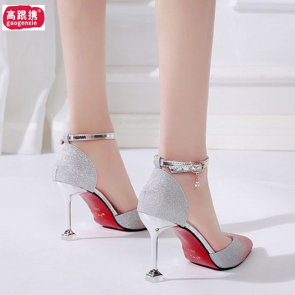 

high heels womens fine heel new style all-match korean-style spring pointed wedding shoes fashion shallow mouth single shoes spring mul, Black