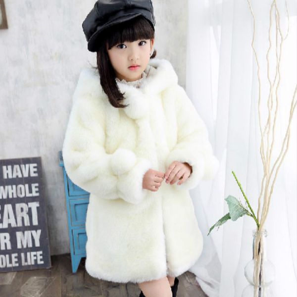 

baby girls fur coat childrens winter outerwear clothing hooded faux fur jacket for kids warm clothes for 2-9 years old, Blue;gray