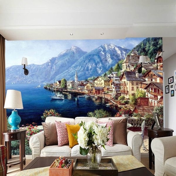 

5d large seaside garden landscape high grade silk wallpaper mural for living room bedroom wall mediterranean style papel de parede