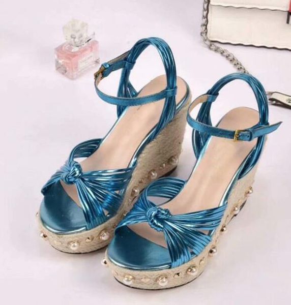 

[orignal box] new womens high heels 10cm wedge sandals ladies slingbacks slippers summer rivet shoes 35-40, Black