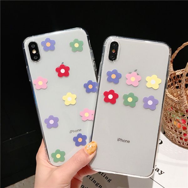 

for iphone xr xs max phone case colored flowers cute cartoon 6 7 8 x plus women's transparent tpu soft cell phone cases