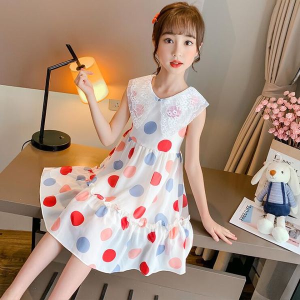 

summer girl polka dot print dress 2020 new arrival cute sweet child dress age 4 6 8 10 12 14 years old kids clothing, Red;yellow