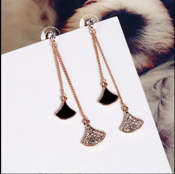 

925 silver needle full bore korean fashion skirt water drill earrings, Golden;silver