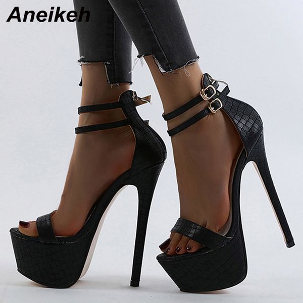 

aneikeh new sandal women summer thin platform high heels ankle buckle party shoes wedding shallow zapatillas mujer y200702, Black