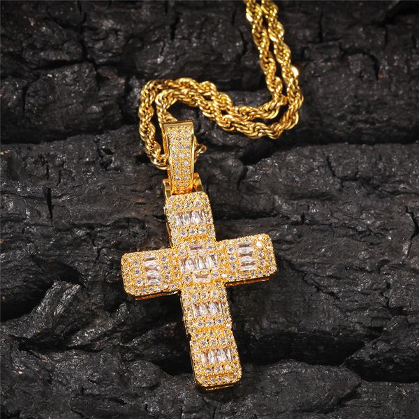 

fashion mens women cross yellow white gold plated full cz jesus cross pendant necklace for men women gift, Silver