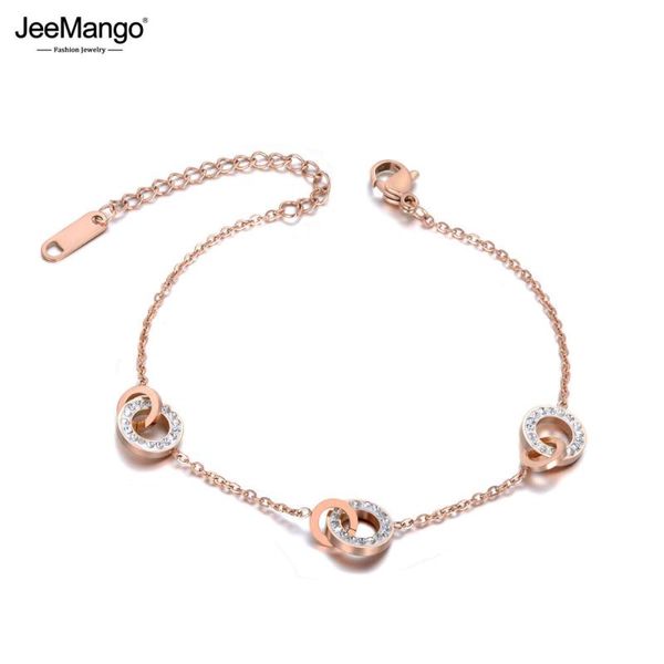 

jeemango titanium stainless steel white clay circle charm bracelets for women girl rose gold chain link bracelet jewelry jb19112, Black
