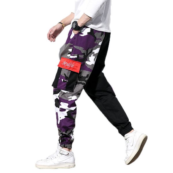 

camo cargo pants 2019 mens fashion baggy tactical trouser hip hop casual cotton multi pockets pants streetwear male trousers 5xl, Black