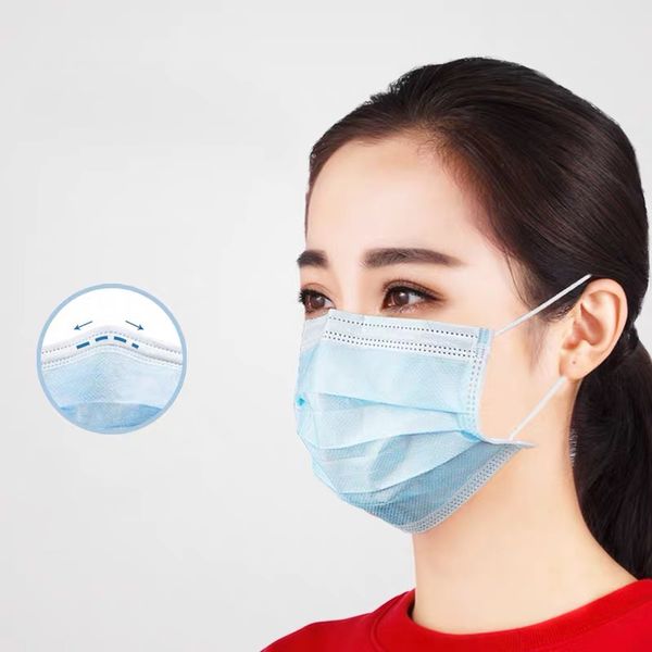 

горячая быстрая доставка одноразовая маска нетканые маски для лица 3 слоя антипылевой водонепроницаемый маска ply респиратор мягкий дышащий