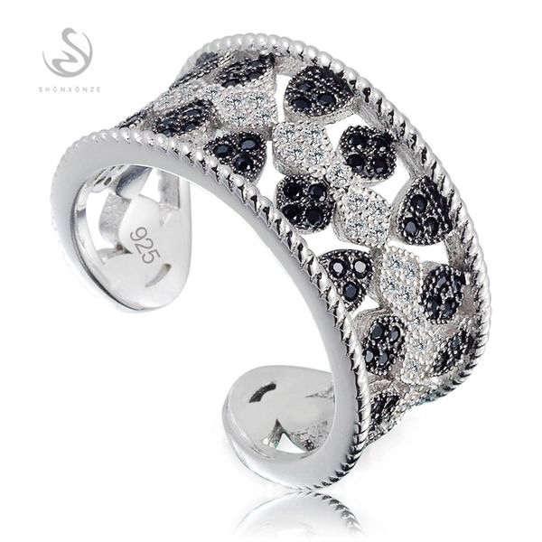 

eulonvan engagement wedding 925 sterling silver rings setting for women adjustable white and black cubic zirconia s-3796, Golden;silver