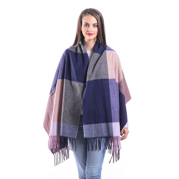 Sciarpa a quadri in lana all'ingrosso e invernale da donna, maglioni avvolgenti con scialle in cashmere spesso oversize