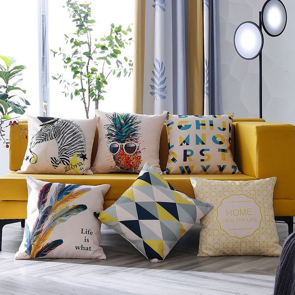 

fashion printed cushion cover linen pillow cushion sofa decorative cover office siesta pillow case