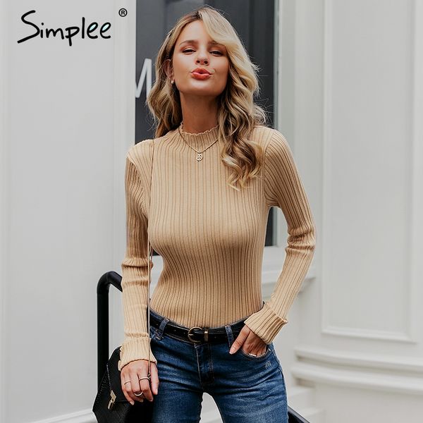

simplee knitted buttons long sleeve slim sweater 2019 women autumn winter solid pullover sweater female casual elastic, White;black
