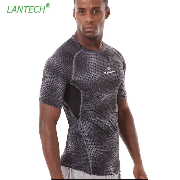 

lantech men running shirt jogging sports sportswear fitness gym compression tights shirt clothes short sleeve jerseys printing, Black;blue
