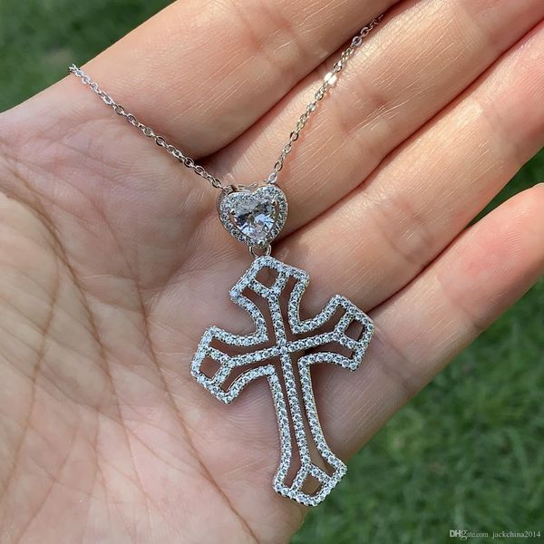 

victoria wieck sparkling luxury jewelry cross pendant real 925 sterling silver heart shape white z cz diamond women necklace gift