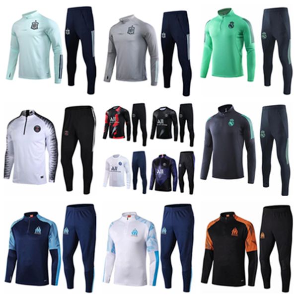 

19 20 marseille men football training tracksuit real madrid soccer training suit 2019 2020 paris mbappe survetement de foot chandal jogging, Black