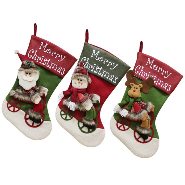 Caráter Big Christmas Stocking 18 '' Xmas meias do Natal de Santa do boneco de neve da rena 3D Plush Stocking Xmas Tree Detalhes no JK1910