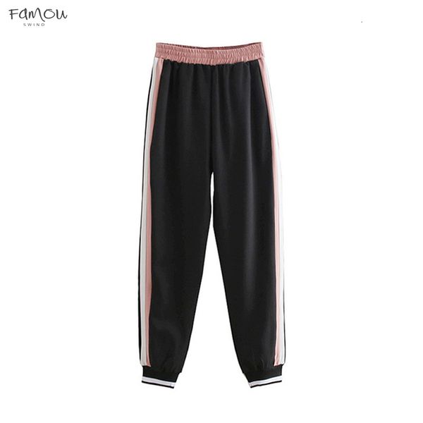 

Women Stripe Pants Pockets Elastic Waist Style Ladies Capri Casual Chic Female Pantalones Trousers Drop Shipping