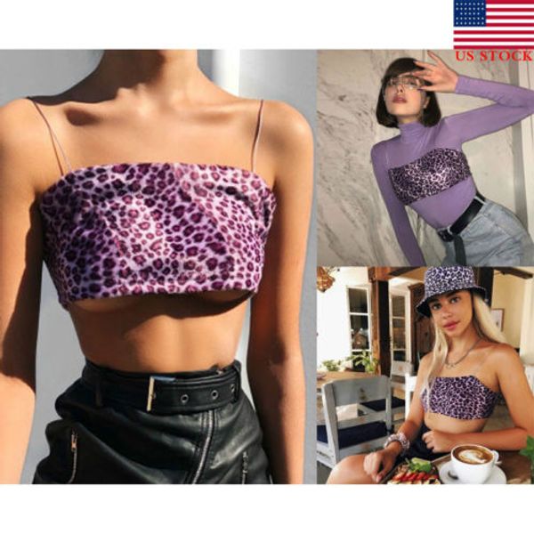 

US Women Sexy Purple Leopard Vest Top Tank Crop Tops Sleeveless Strap Camis Clubwear Outwear Womens Sexy Short Tops