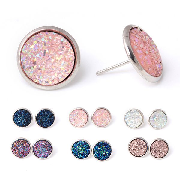 

высокое качество смолы druzy серьги для женщин простые блестящие тона гипоаллергенные серьги женские ювелирные изделия подарок, Golden;silver