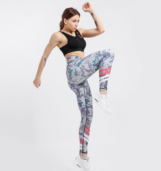 

2019 high waist yoga pants camouflage printed leggings milani europe and the united states fitness hips sweatpants, Black;white
