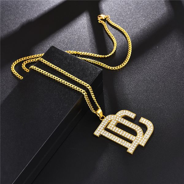 

мода мужчина hip hop письмо dc большой ожерелье ювелирных изделий rhinestone полного дизайн 18k позолоченные цепи модный панк ожерелье для m, Silver