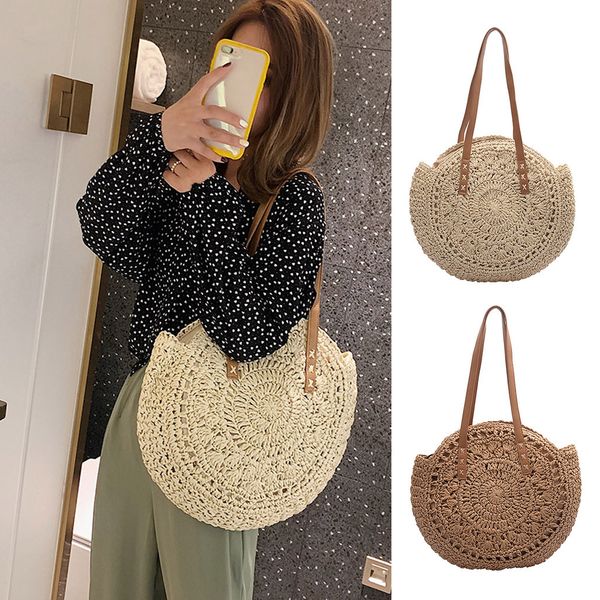 

new straw bag women's retro woven shoulder bag floral handbag woven beach crossbody bolso mujer#t2