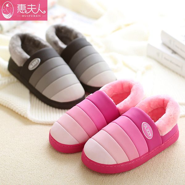 

2020 waterproof winter warm shoes woman men indoor slippers soft plush anti-slip lovers home slipper female floor slides sh10301 mx200425, Black