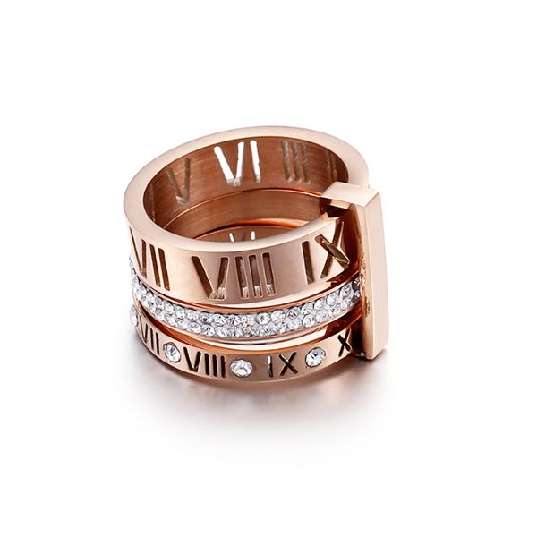 

new rhinestone rings for women stainless steel gold/silver color roman numerals finger rings female wedding engagement rings jewelry woman