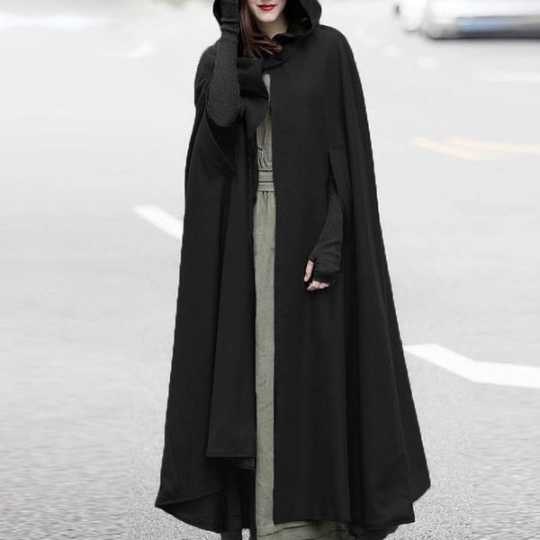 

autumn party jackets hooded hoodie capes thin women winter long coat jacket cloak poncho cardigan, Black