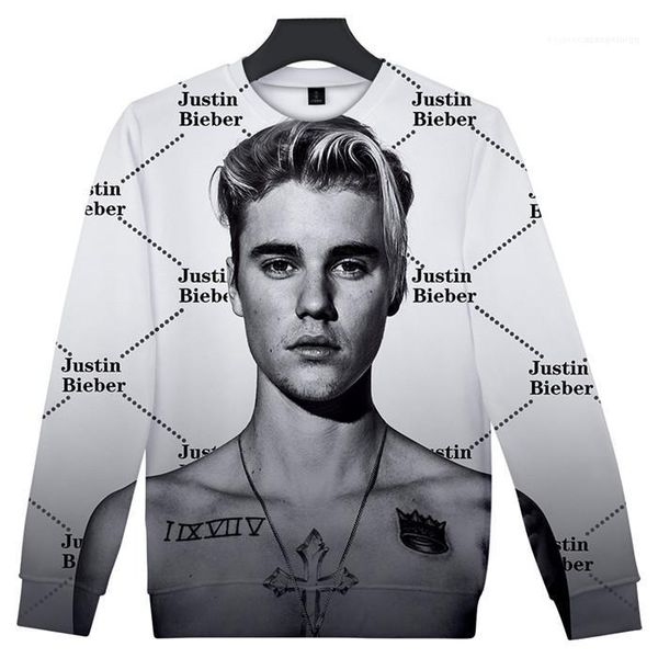 

bieber fashion o neck long sleeve sweatshirts justin 3d digital print mens hoodies, Black