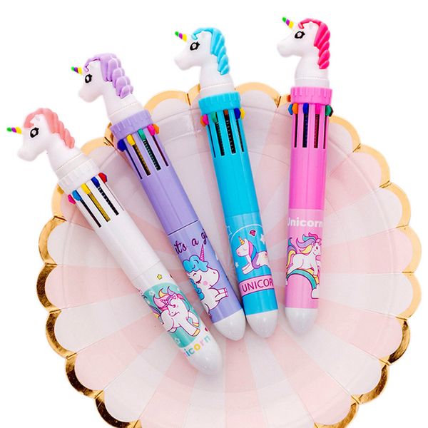 

1pc 6 / 10 colors in unicorn ballpoint pen silica rainbow kawaii ball pen for kids gift creative student school stationery, Blue;orange