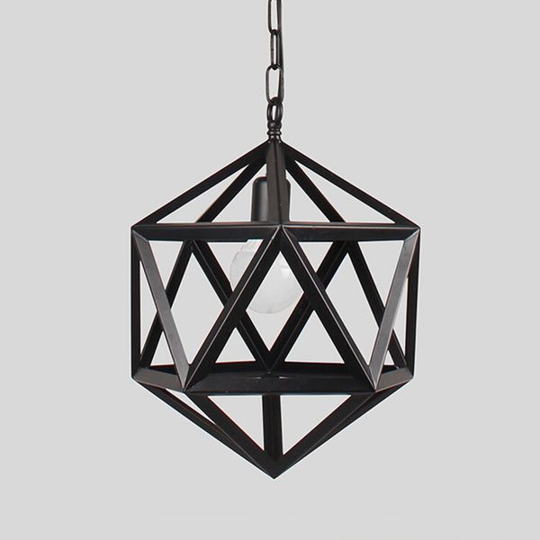 

black geometric rhombus with chains design modern iron pendant light
