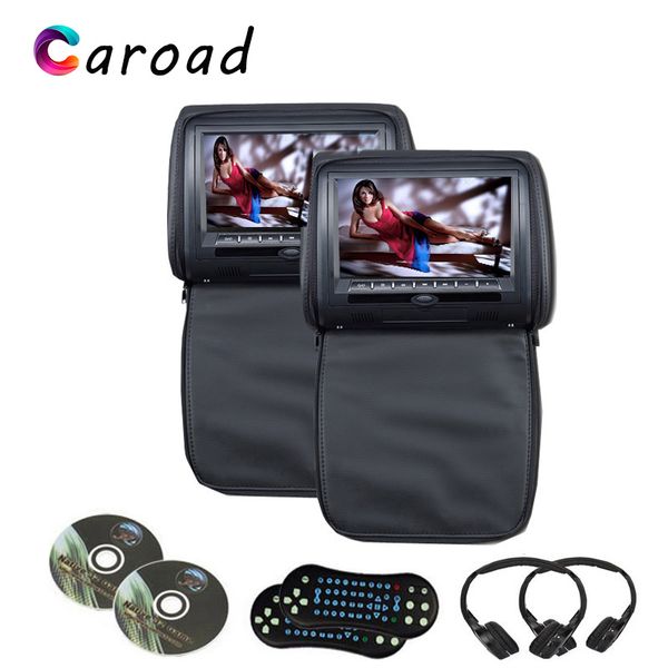 

caroad 2pcs 9 inch car headrest monitor mp5 dvd player with zipper cover tft lcd screen support ir/fm/usb/sd/speaker/game