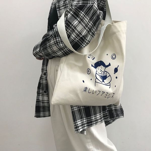 

women canvas shopping bag new letters print female cotton cloth shoulder bag lady eco handbag tote reusable grocery shopper bags