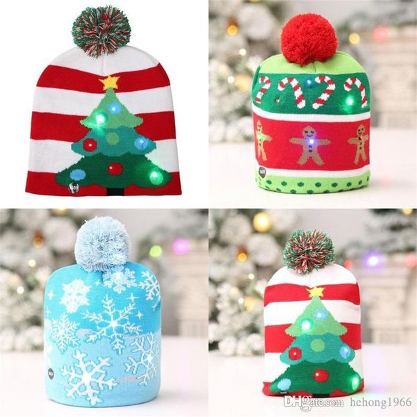 

new autumn christmas tree snowman children hat santa claus luminous hats festival decorations knitting led lamp beanie 15hb