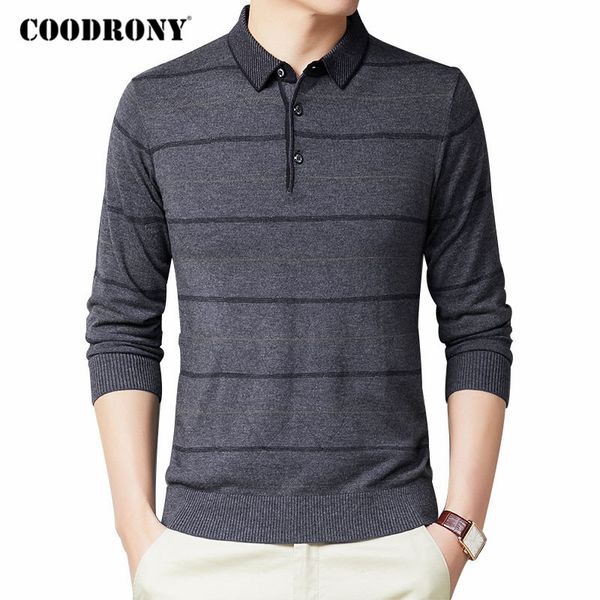 

men's sweaters coodrony sweater men spring autumn wool pullover business casual turn-down collar pull homme striped knitwear shirt c105, White;black